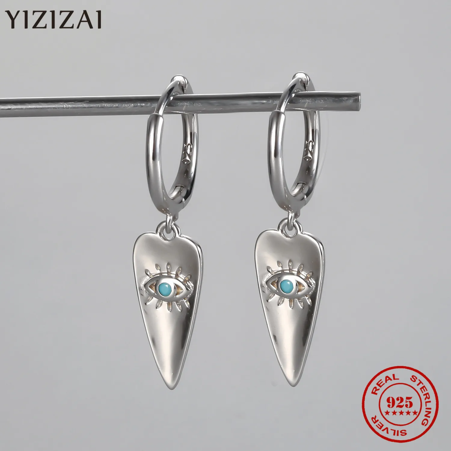 YIZIZAI Romantic Love Hoop Earrings Turquoise Punk Demon Evil Eyes 18K Women 925 Sterling Silver High Quality Daily  Accessory