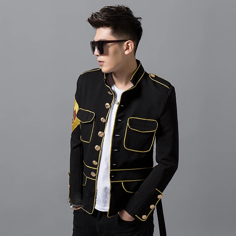 

Men's Wear 12 Gold Wire Embroidery Medal Man's Suit Stand Lead Nightclub Show Small Suit Heavy Manual Jacket