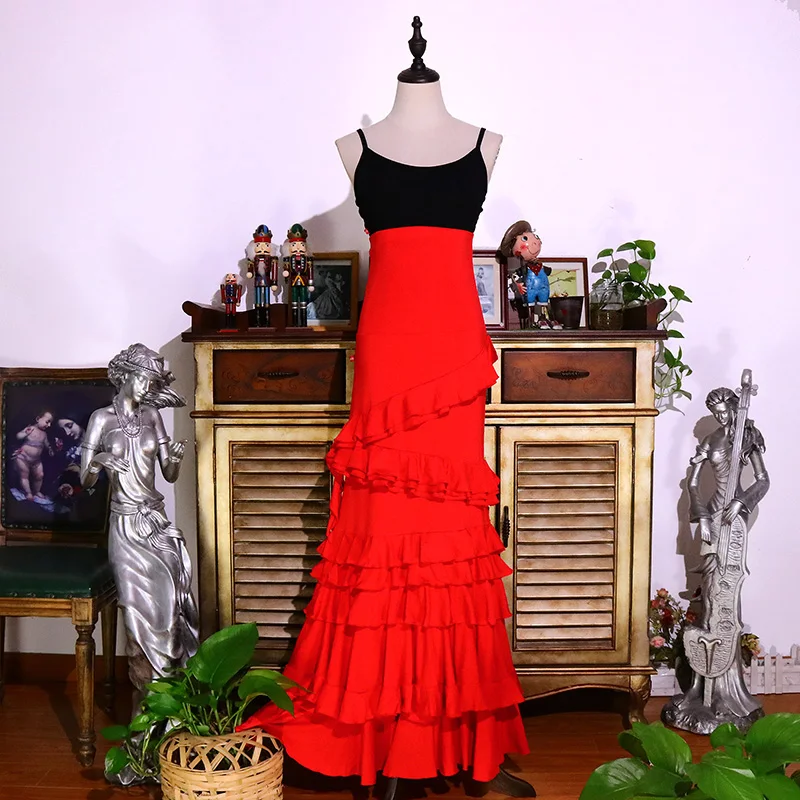 Vestido de dança flamenca espanhol, marca, original, várias camadas, folha de lótus, vinho tinto, performance GK01