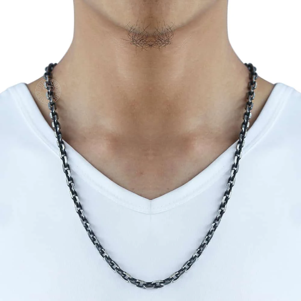 Davieslee Cut Cable Chain Necklace for Men Stainless Steel Gunmetal Tone Mens Necklaces Chains Fashion Jewelry Gift 6mm DKN498