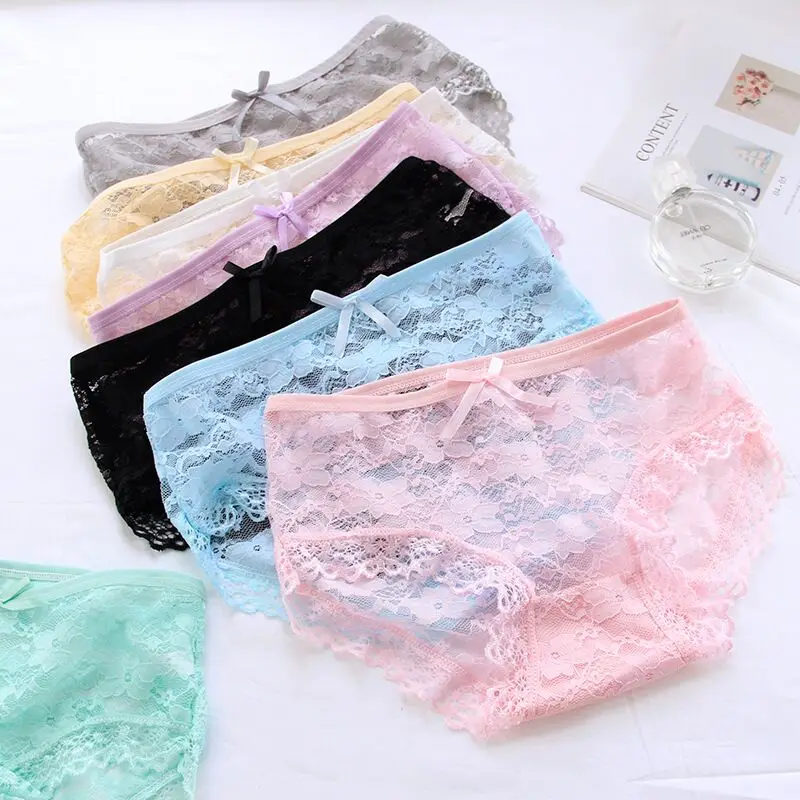 12 Pcs / Set Panties Woman Set Sexy Transparent Panties Comfort Underpants Sexy Lace Briefs For Woman Low-Rise Female Underwear