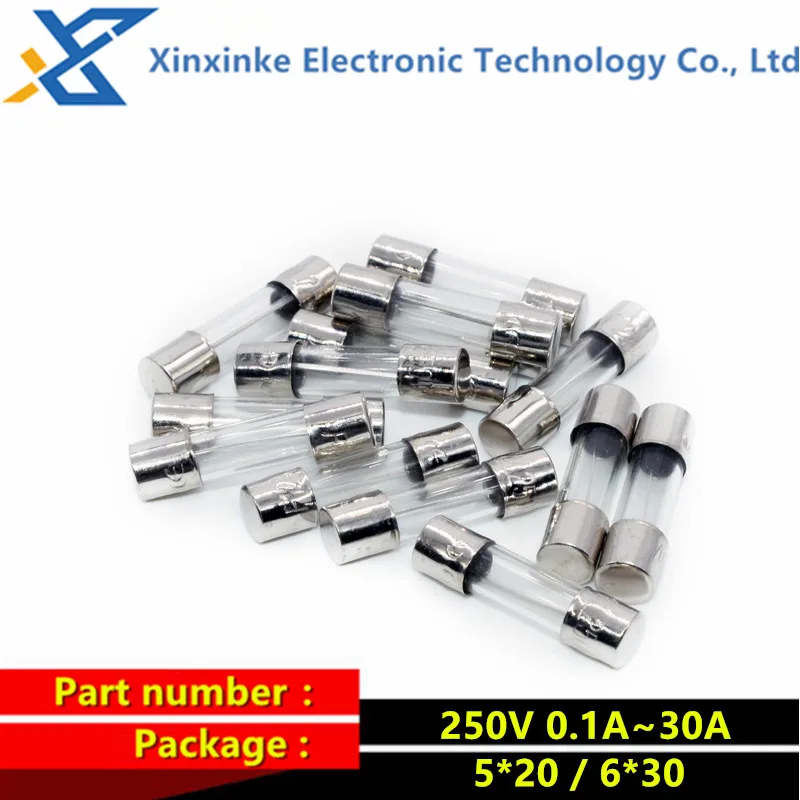 100PCS Glass Fuse 5A 10A 15A 30A 250V Fuse Tube 5x20 Fuse 5*20 Car Cigarette Lighter Recorder