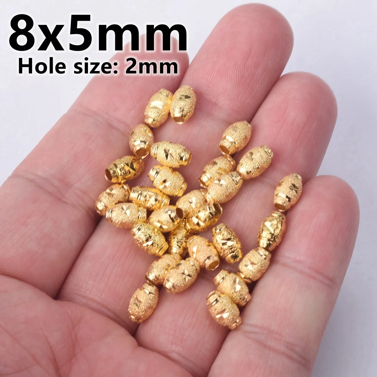 50pcs Plated Gold Color Silver Color Oval 5x8mm 6x10mm Hollow Metal Brass Loose Spacer Beads For Jewelry Making DIY