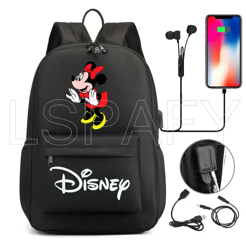 Disney Usb Charging Backpack Mickey Mouse Schoolbag Back To School Bookbag Teenager School Bags for Boys Girls Mochila