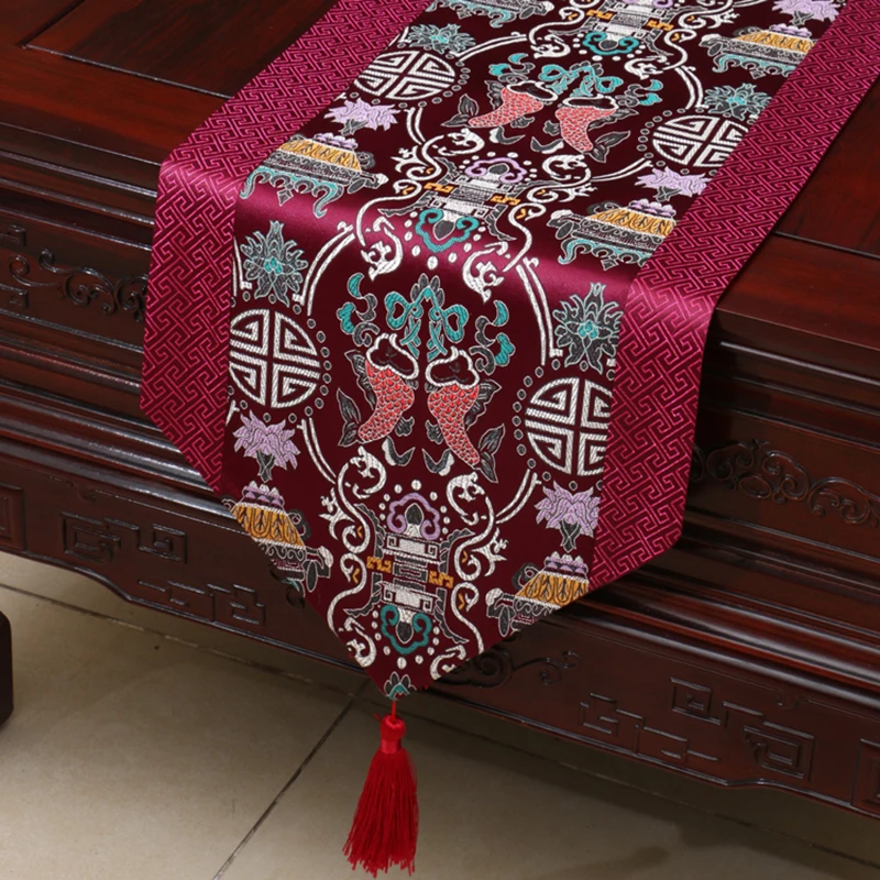 New Classical high end tablecloth satin floral print table runner for wedding party home hotel decoration home textile