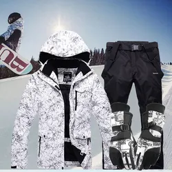 Nieuwe Thicken Warm Skipak Mannen Vrouwen Winter Winddicht Waterdicht Skiën Handschoenen Snowboarden Jas Broek Set Mannelijke Plus Size 3XL