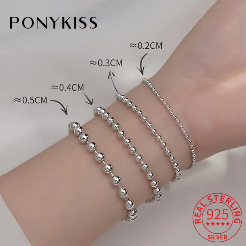 

PONYKISS Vintage S925 Sterling Silver Glossy Beads Minimlist Bracelets Women Party Delicate Jewelry Prevent Allergy Accessory