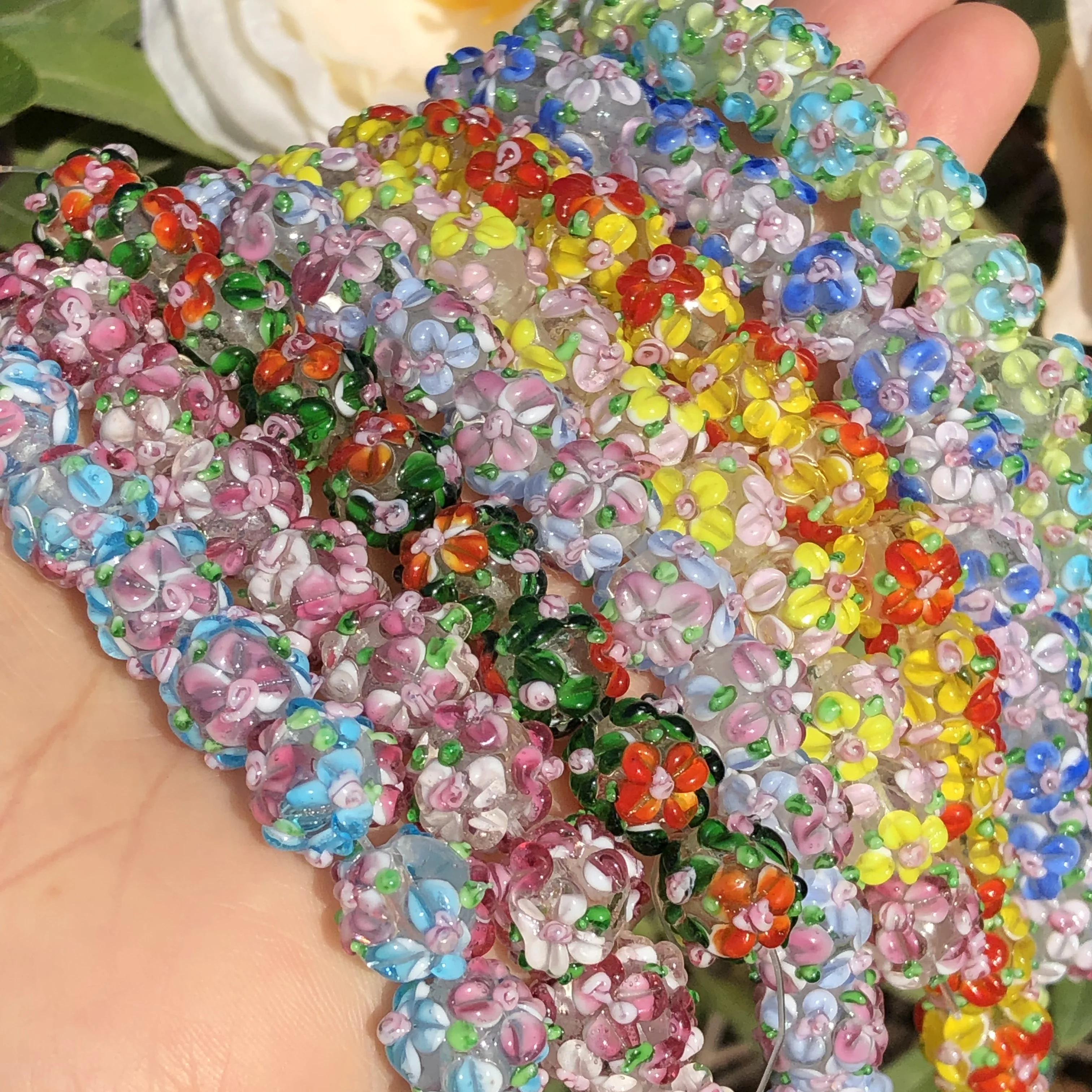 大ムラーノマルチカラーフラワーランプワークガラスルーススペーサービーズjewerly意思diyのブレスレットイヤリングアクセサリー12ミリメートル