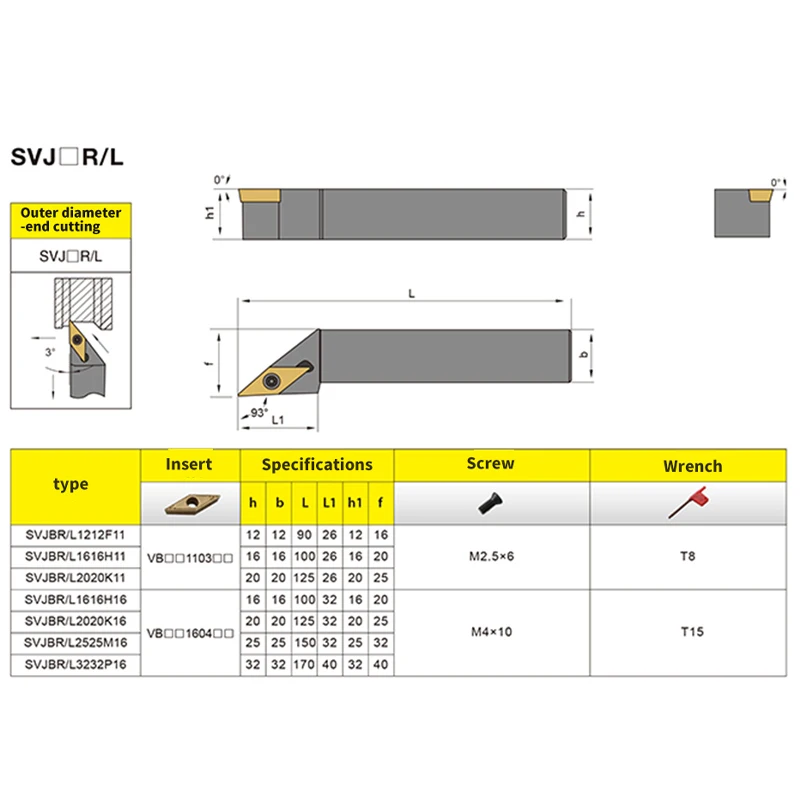 1pc SVJBR1616H16 SVJBR2020K16 SVJBR2525M16 External Turning Tool Holder VBMT16 Carbide Inserts Lathe Bar Cutting Tools Set