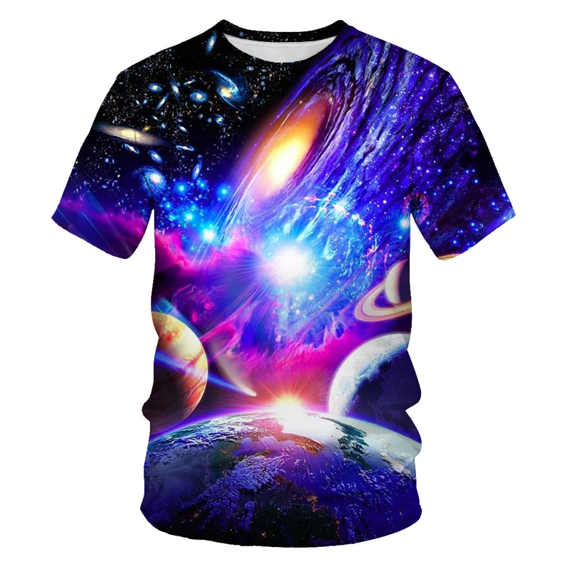 Summer Brilliant Starry Sky graphic t shirts For Men Fashion Universe Planet Pattern T-shirt Personality Hip Hop Print t-shirts