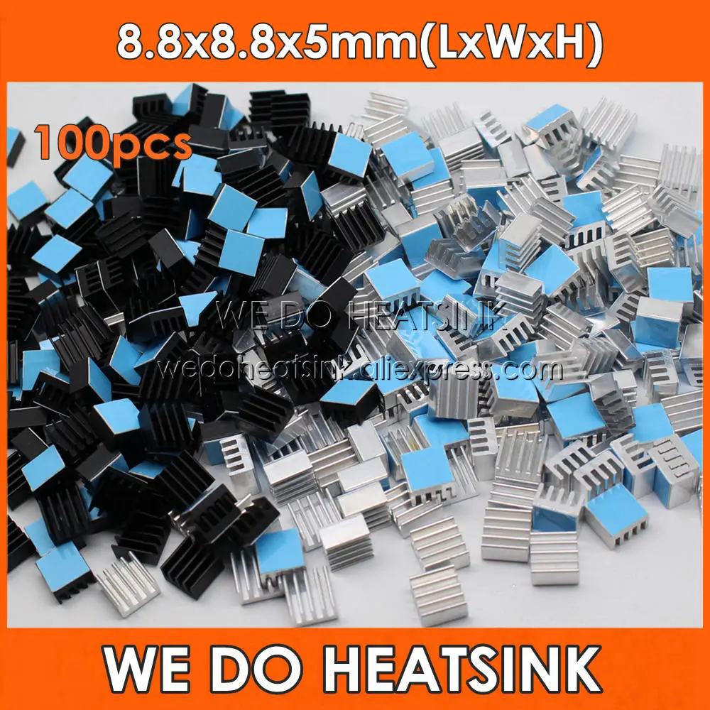 

WE DO HEATSINK 100pcs/lot Aluminum Heatsink 8.8x8.8x5mm With 3M 8810 Thermally Conductive Adhesive Tape For Cooling RAM IC CHIPs