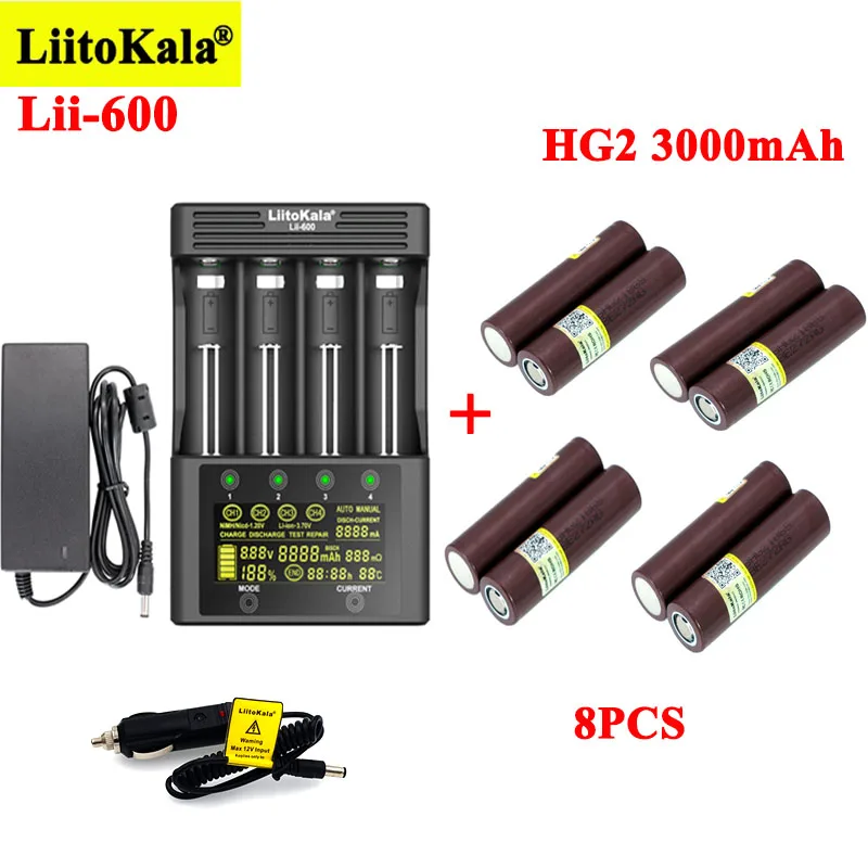 LiitoKala HG2 3000mAh akumulatory z Lii-600 ładowarka do 3.7V Li-ion 18650 21700 26650 1.2V AA aaa NiMH