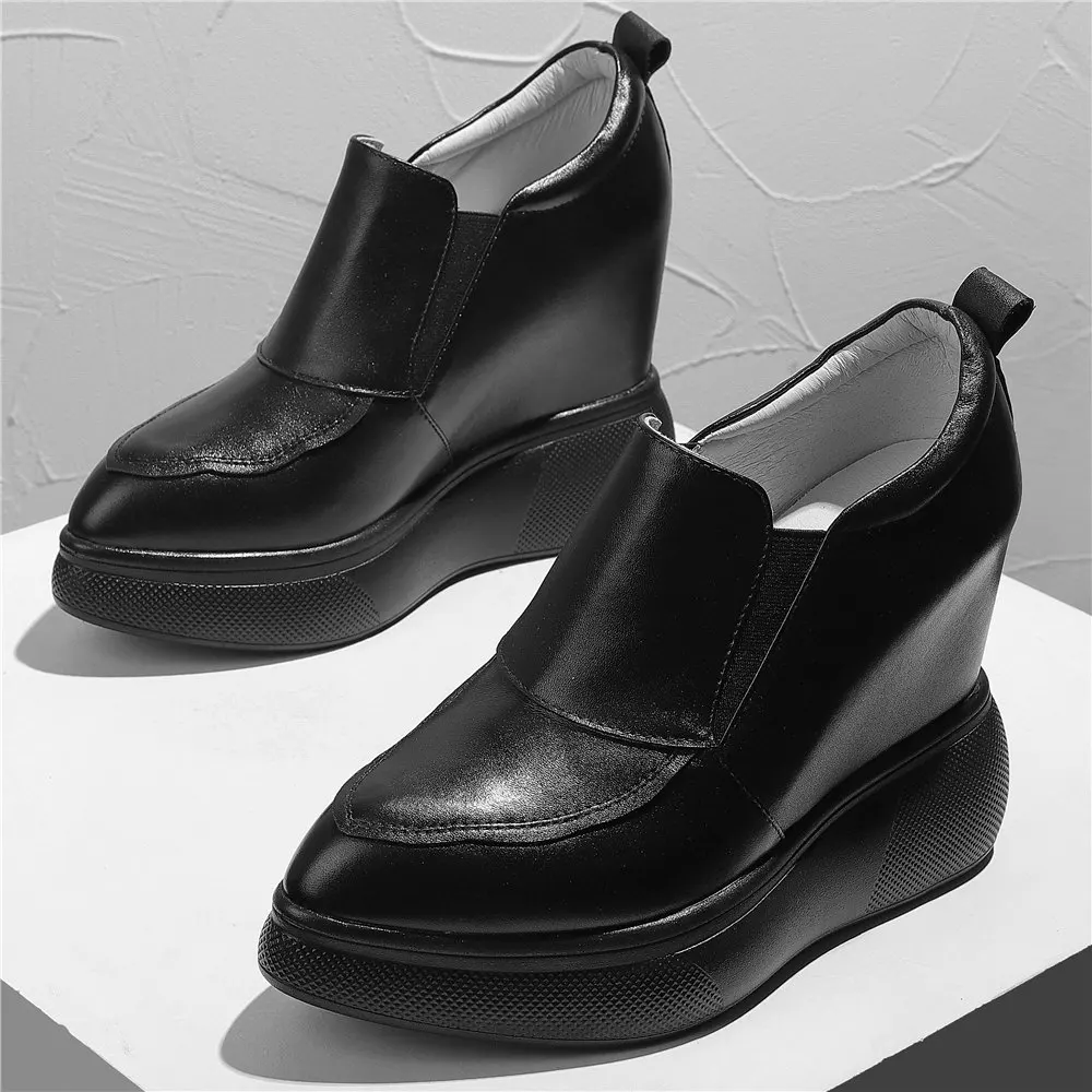 

Casual Shoes Women Genuine Leather Super High Heel Wedges Ankle Boots Female Platform Pumps Shoes Pointed Toe Fashion Sneakers