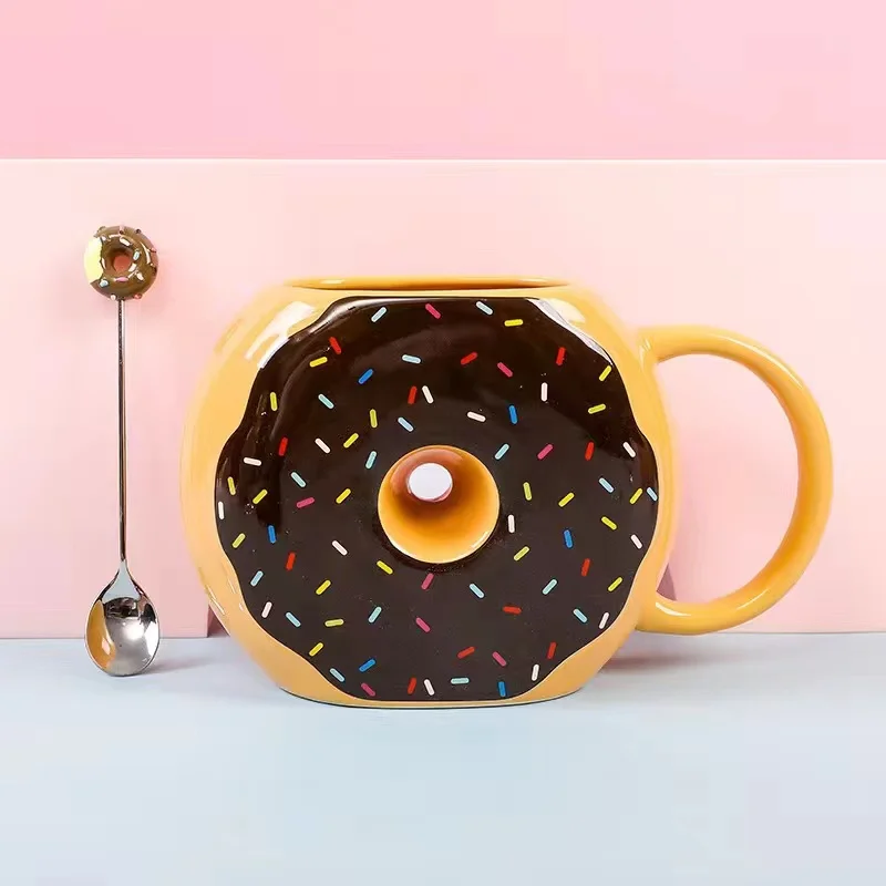 

Creative Ceramic Donut Shape Coffee Cup with Handle, Ceramic Cup, Bread Biscuit Mug, Desktop Decorative Cup, Drinking Utensils M