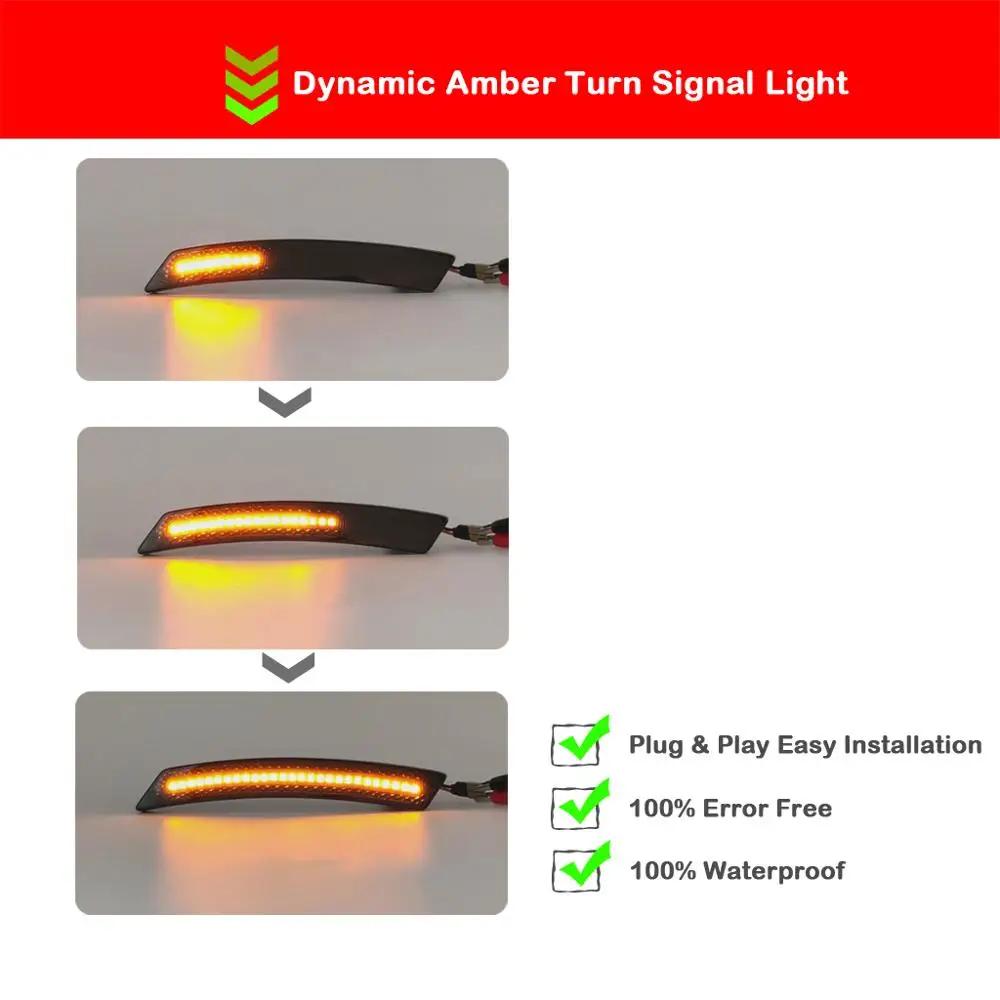 

2Pcs Dynamic Amber Turn Signal Light For Mini Cooper R55 R56 R57 R58 R59 R60 R61 Smoked Lens Front Bumper LED Side Marker Lamp