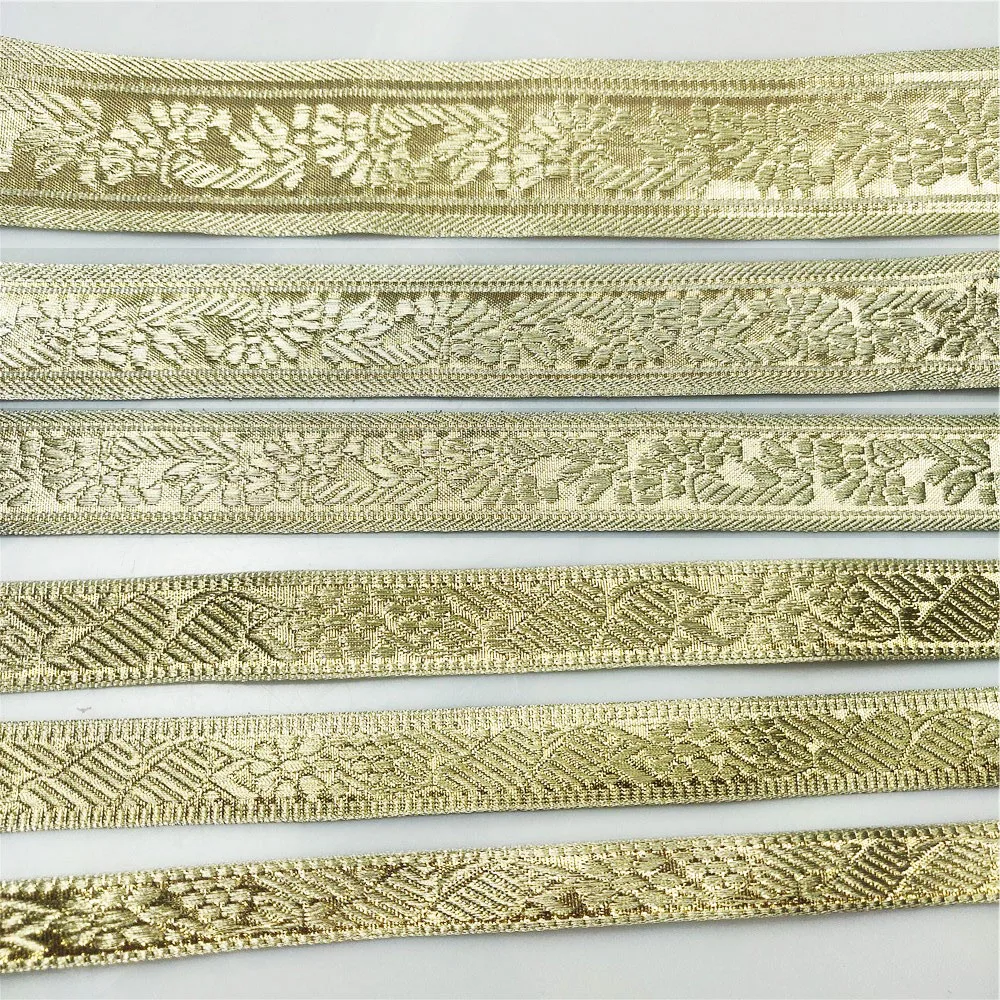 Gold Thread Embroidered Lace Ribbons 15-50 MM Wide Bag Clothing Decor DIY Sewing Glittering Webbing