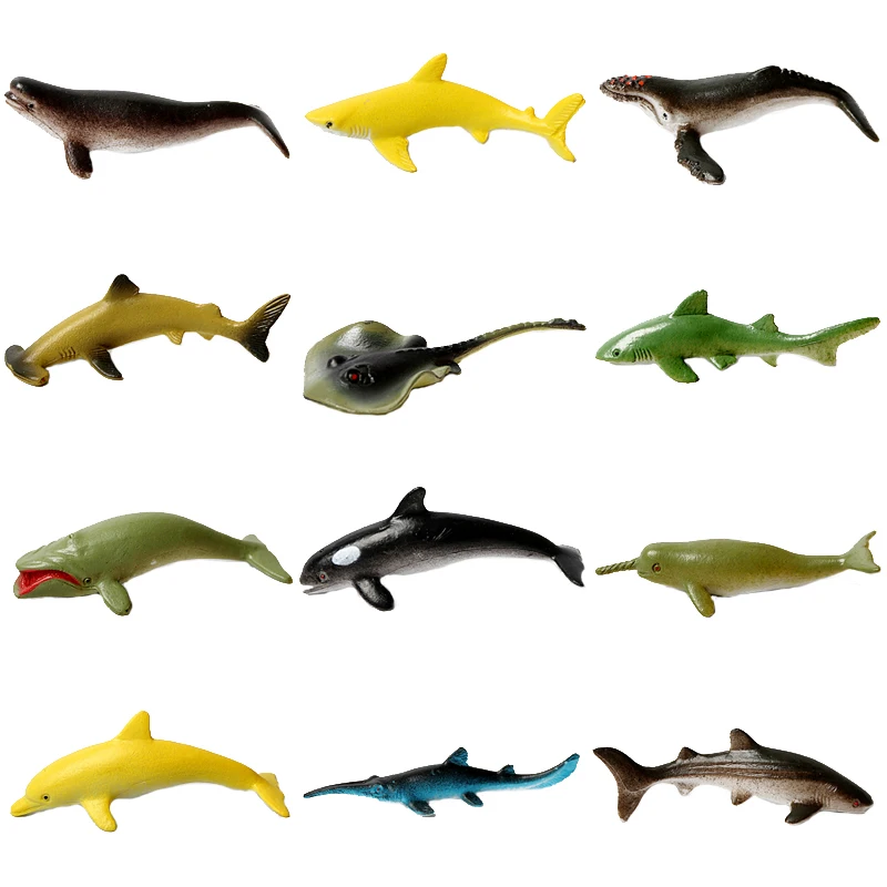 3 Inch Whale and Shark Toy Figure, Assorted Sea Creature Toys, Ocean Animal Hammerhead Mini Shark Education Toy for Kids 12PCS