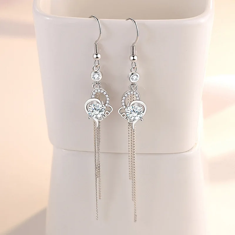 KOFSAC-pendientes de plata esterlina 2021 para mujer, aretes largos de alta calidad con borlas, circonita, corazón de amor, regalos, novedad de 925