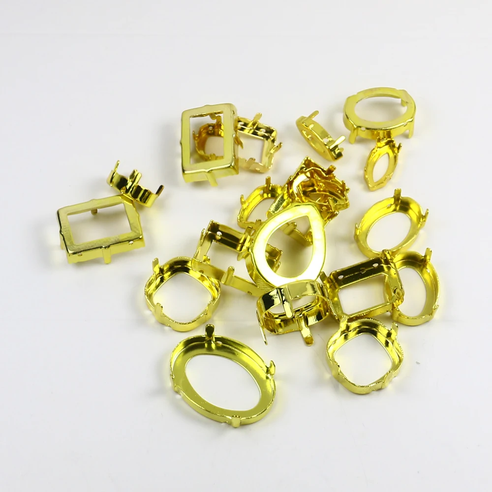 50pcs gold Tear Drop Horse Eye Various Shapes Cork Bases claw setting for glass Rhinestones Crystal Sew On Clothes needlework