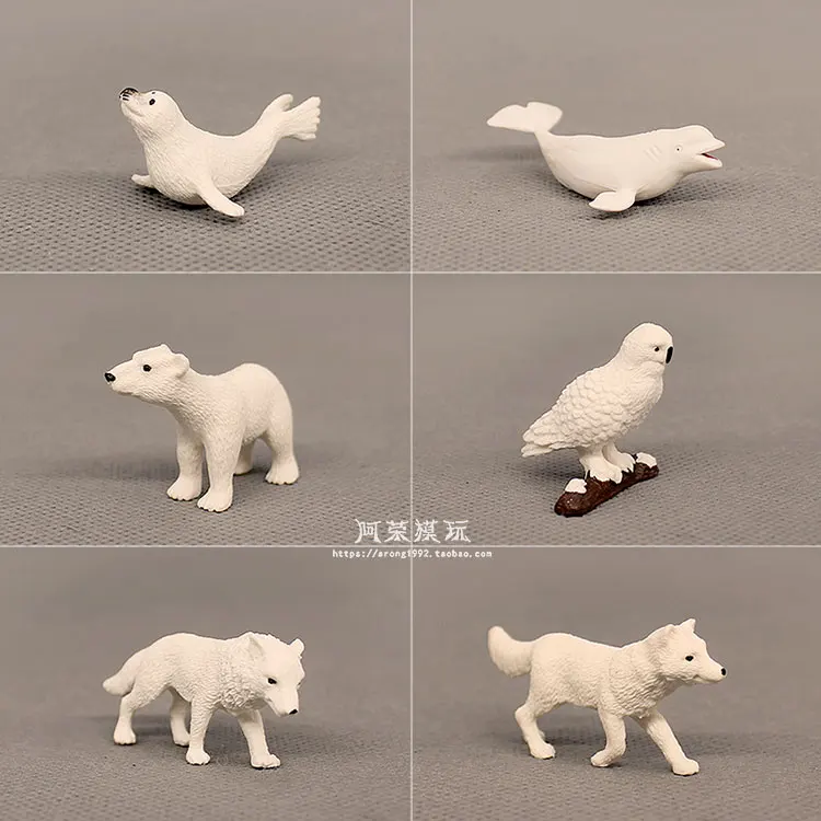 Mini Animal Model Polar Bear White Wolf Fox Snowy Owl Small Seal White Whale Figurine Model Action Figures Kids Toys Home Decor