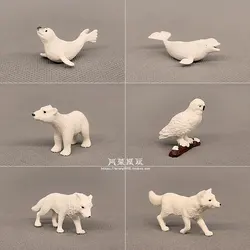 Mini Animal Model Polar Bear White Wolf Fox Snowy Owl Small Seal White Whale Figurine Model Action Figures Kids Toys Home Decor