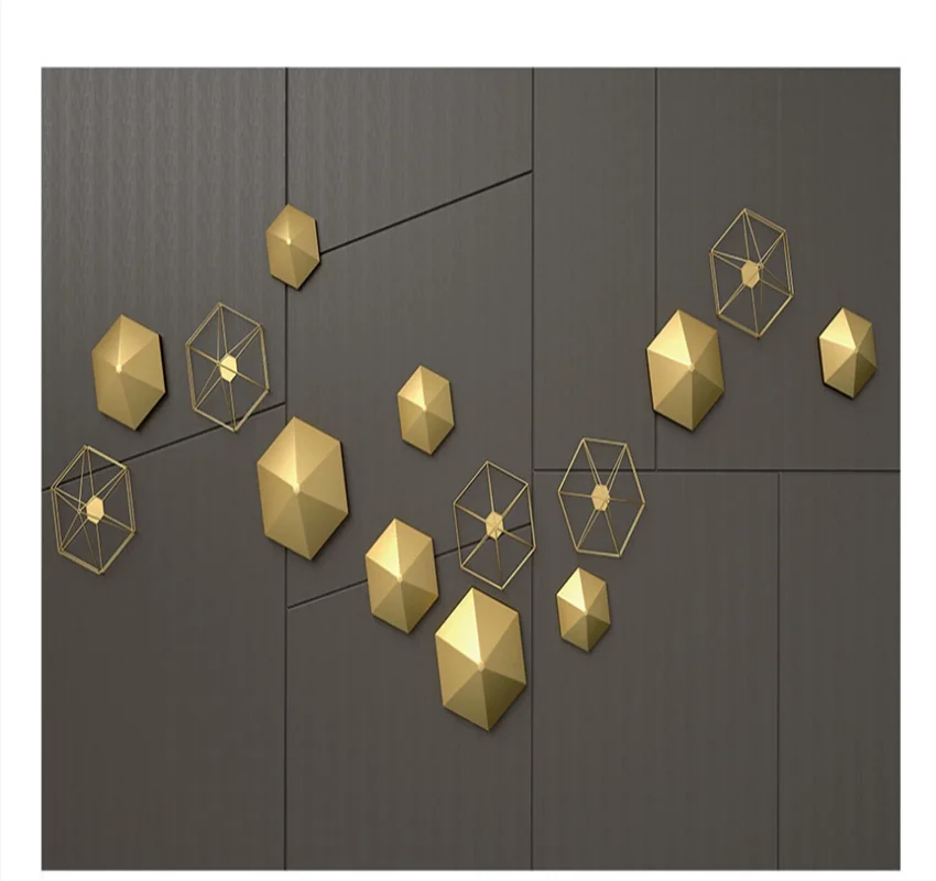 XUESU – papier peint 3d à motif géométrique, cadre hexagonal doré, grain de bois et métal, revêtement mural personnalisé 8D