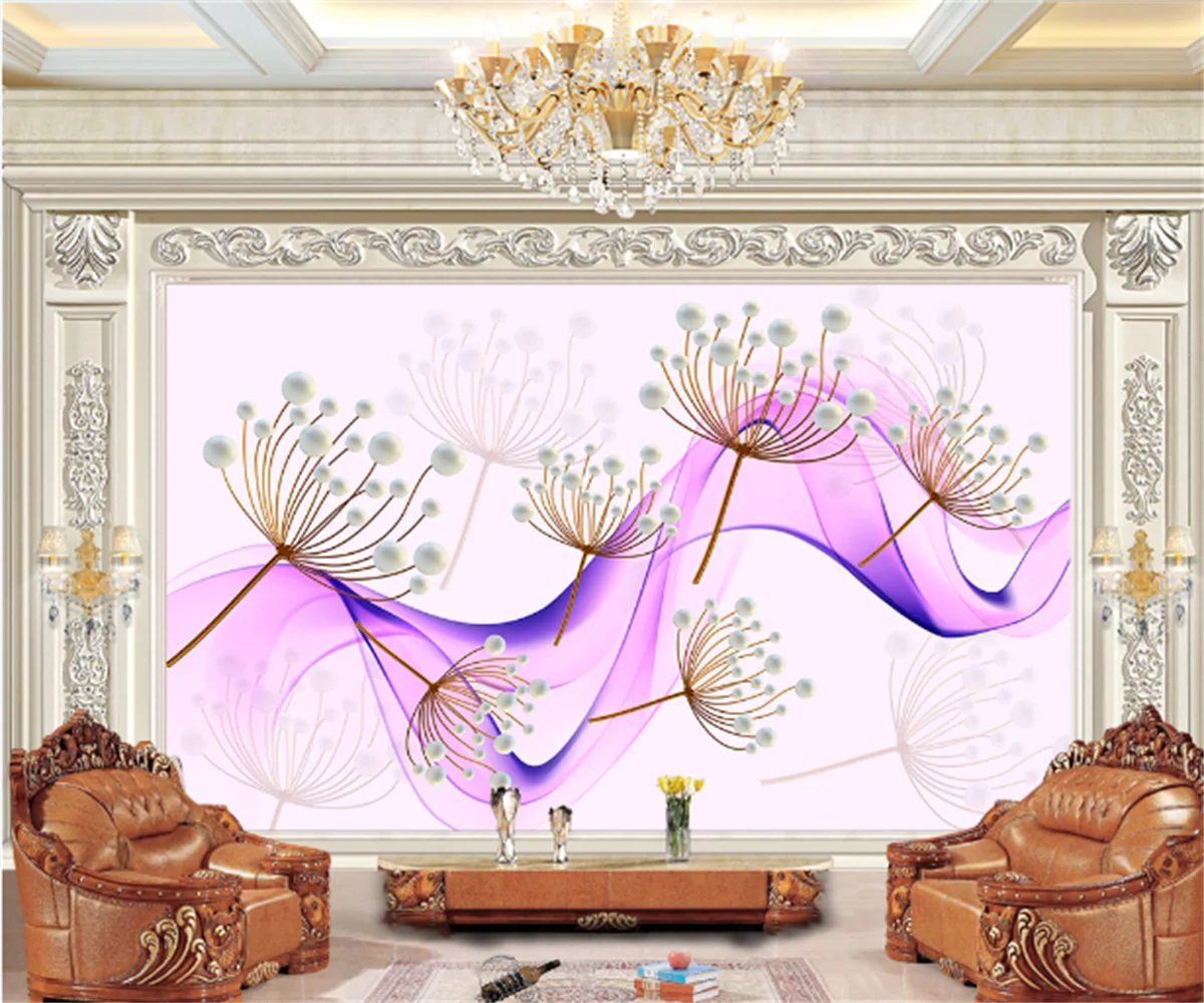 

3D abstract pearl embossed dandelion living room bedroom background wallpaper European home decoration photo custom mural