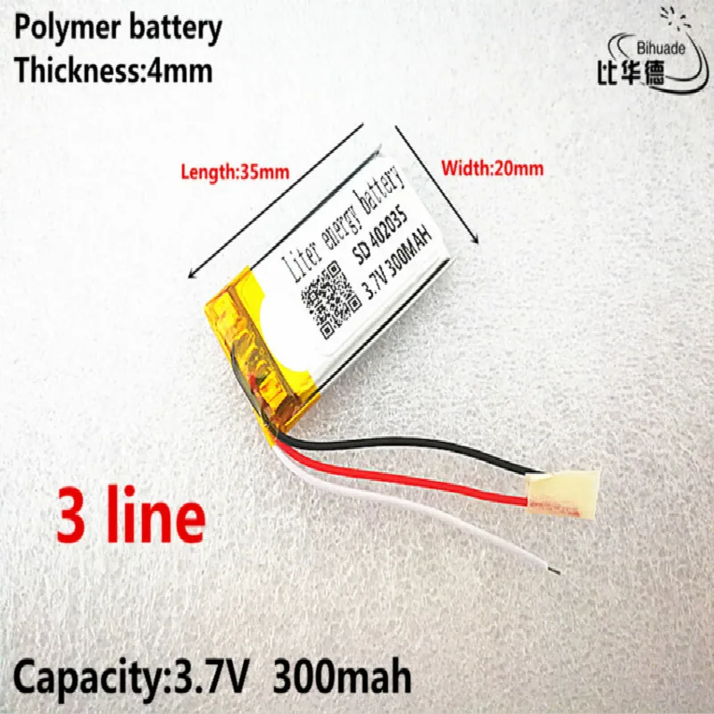 3 linie Gute Qulity 3,7 V,300mAH,402035 Polymer lithium-ion/Li-Ion batterie für SPIELZEUG, POWER BANK,GPS,mp3,mp4
