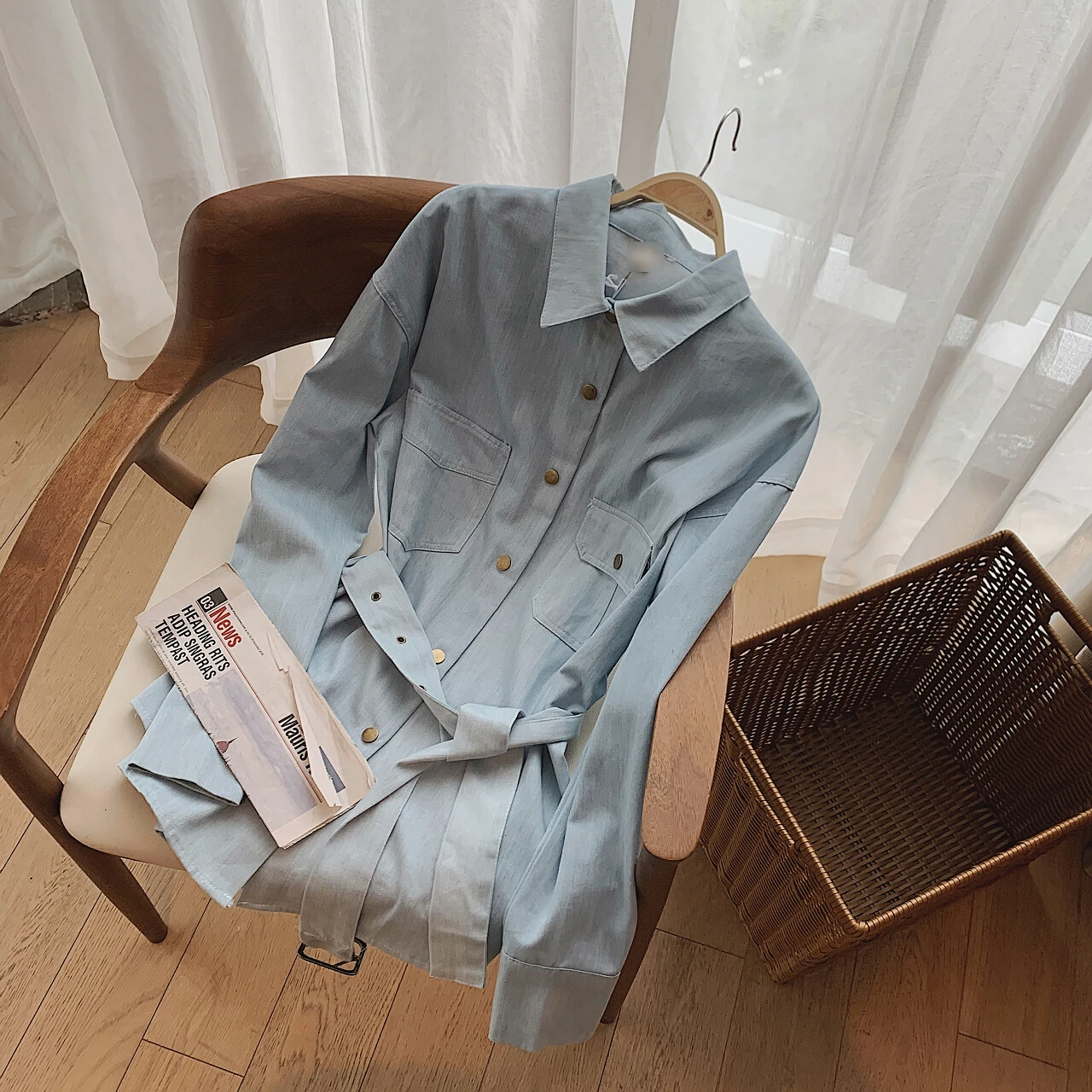 Chemise ceinturée en denim pour femmes, chemisiers surdimensionnés, haut à manches longues, t-shirts, mode coréenne, robe cardigan, vêtements de