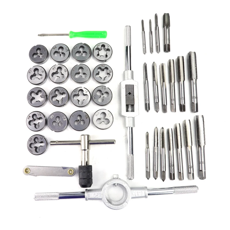 CMCP 40pcs Tap Die Set Imperial/Metric Thread Taps Wrench Dies For Metalworking Alloy Steel Screw Tap Drill Bit