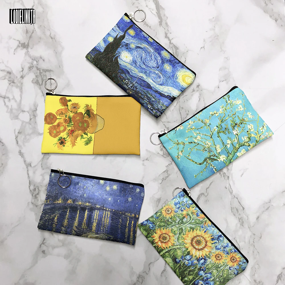 Van Gogh Oil Painting Coin Purse Mini Retro Daily Storage Bag Portable Wallet Lipstick Key Pencil Case Women Canvas Makeup Bag