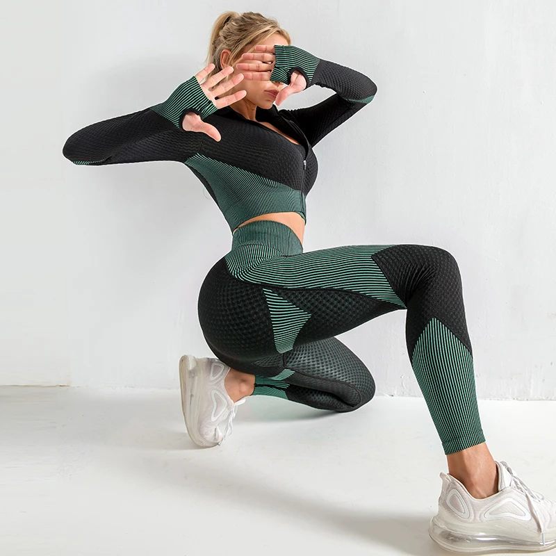 Seamless Women Yoga Sets Female Sport Gym Suits Wear Running Clothes Women Fitness Sport Yoga Suit Long Sleeve Workout Clothing