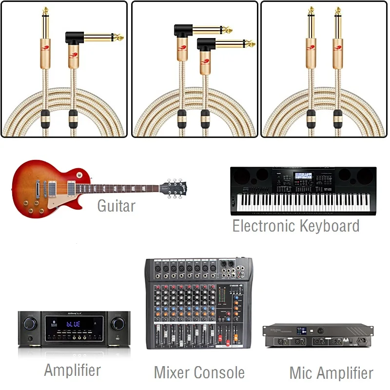 

HiFi1/4'' TS Mono 6.35mm Male to Male Audio Cable for Mixer Amplifier Electric Guitar Basses Keyboard Instrument Shielded Cords