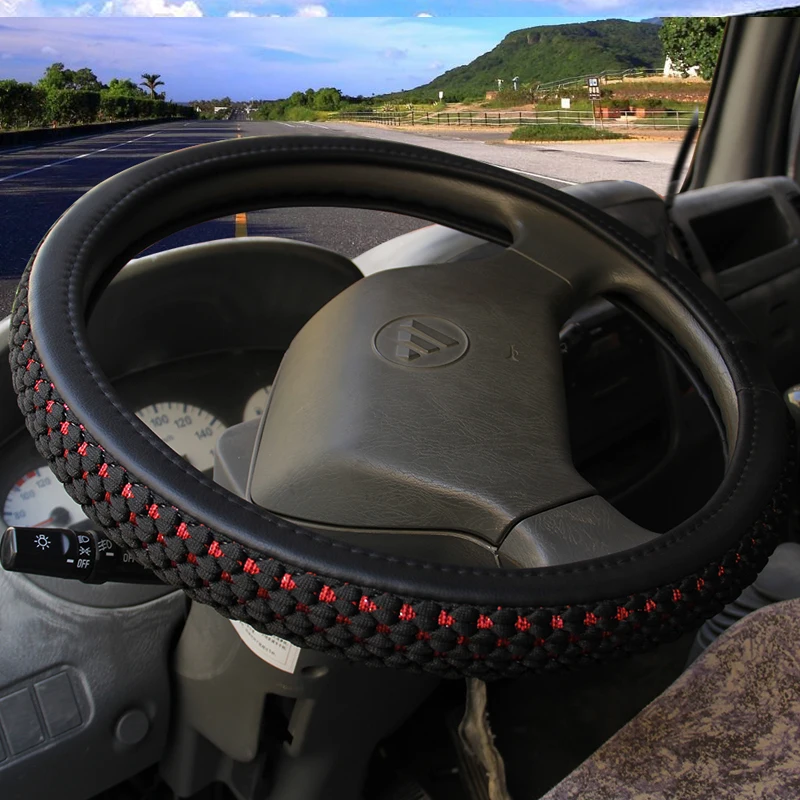 Truck Bus Leather +Ice Silk Car Steering Wheel Cover Steering-Wheel For Auto Diameters 36 38 40 42 45 47 50CM 7 Sizes to Choose