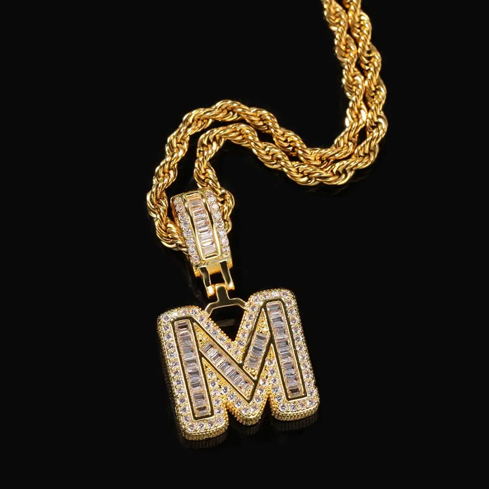 Bling CZ Custom Small Bubble Initial letter with Rope Chain Copper A-Z Initial Pendant Gold Silver Color Charm Pendant Necklace