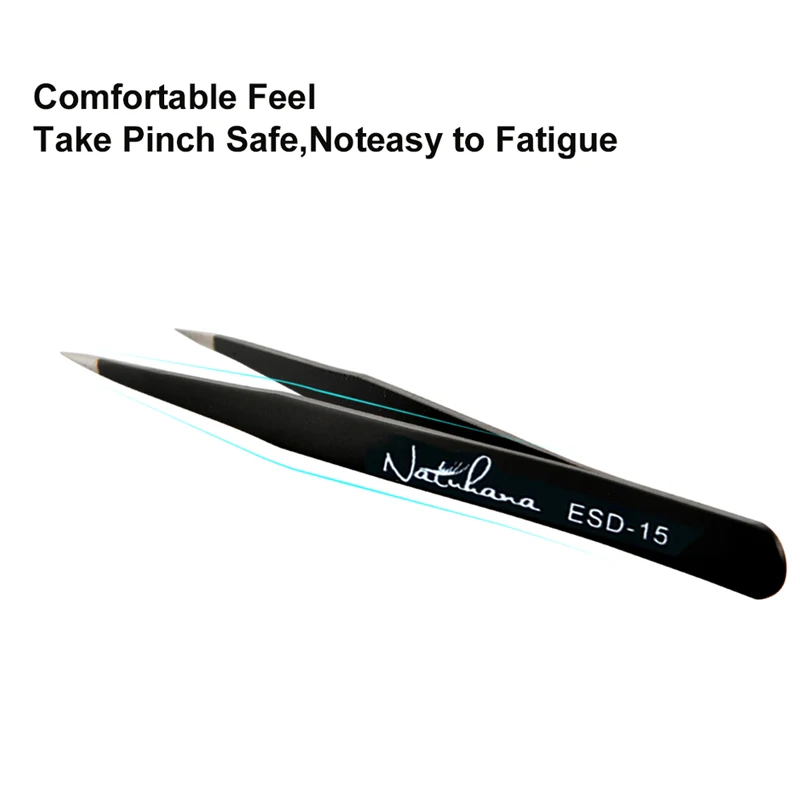 NATUHANA Eyelash Extension Tweezers Anti-static Straight Industrial Precision Curved Straight Lash Eyebrow Tweezers Makeup Tool