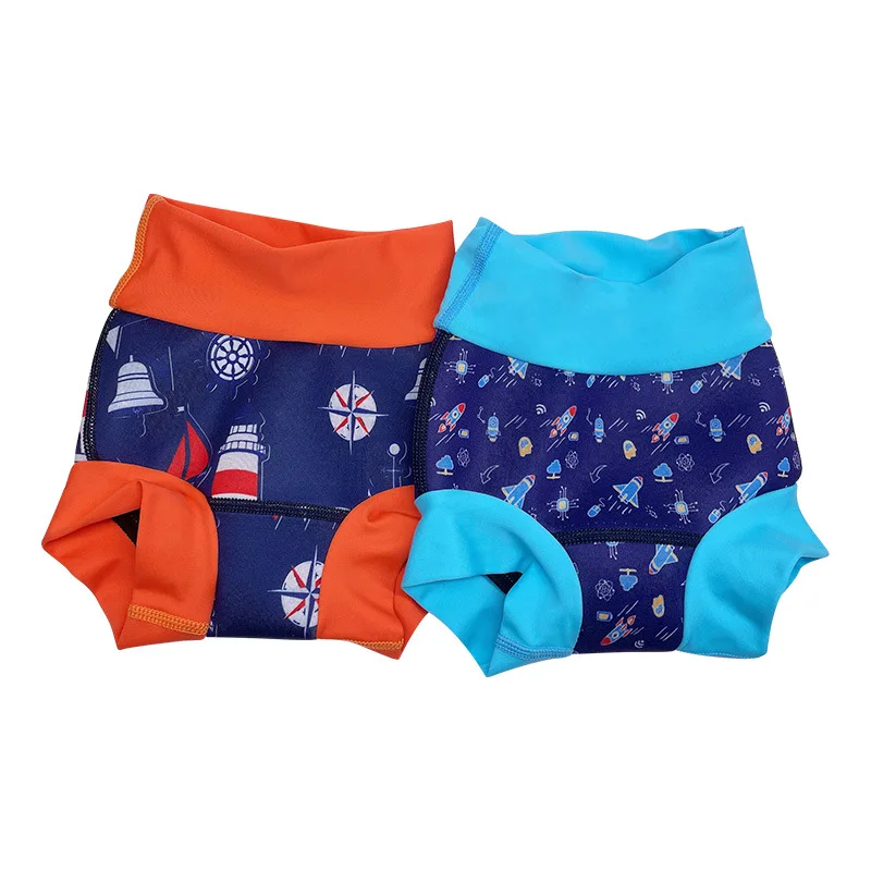 Happyflute New Swimming Trunks Swimming Pool Training High Waist Pants Cartoon Printed Baby Swimming Diapers Wholesale