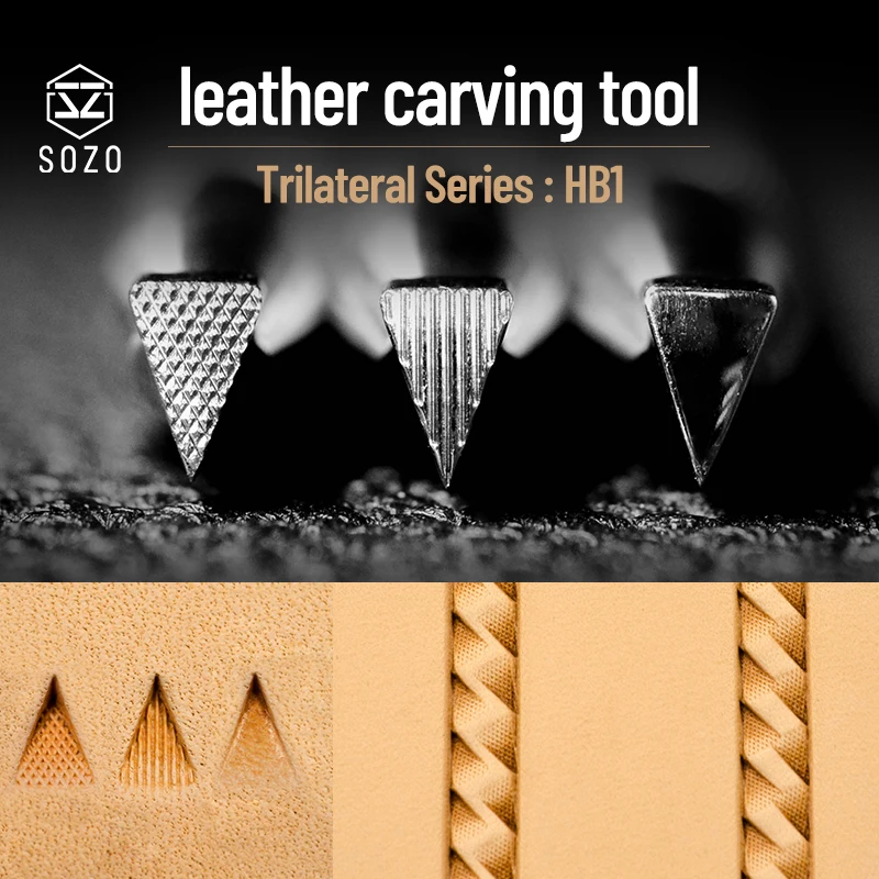 SOZO HB1 Leather Work Stamping Tool  Trilateral Series Checkered/ Smooth/Vertical  carving Stamps 304 Stainless Steel