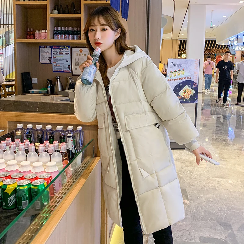 Winter Parkas 2022 Fashion Warm Thicken Long Outerwear Down Cotton Student Stand Collar Hooded Coat Solid Female Casual Jackets