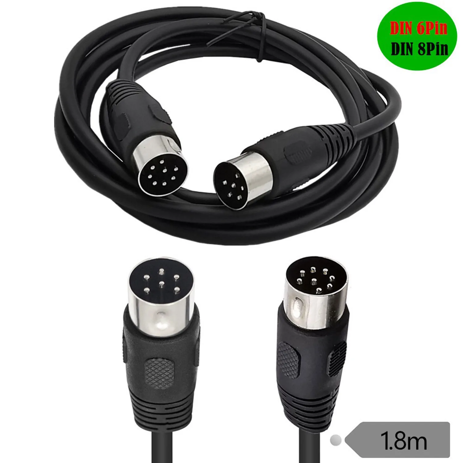 1pc MIDI 8 Pin Din Male To DIN 6 Pin Male Audio Data Signal Adapter Connector Cable 1.8M