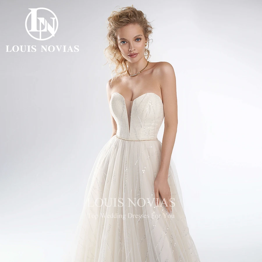 LOUIS NOVIAS Свадебное платье трапециевидной формы Элегантные платья невесты без бретелек Блестящие свадебные платья без рукавов с блестками Vestidos De Novia