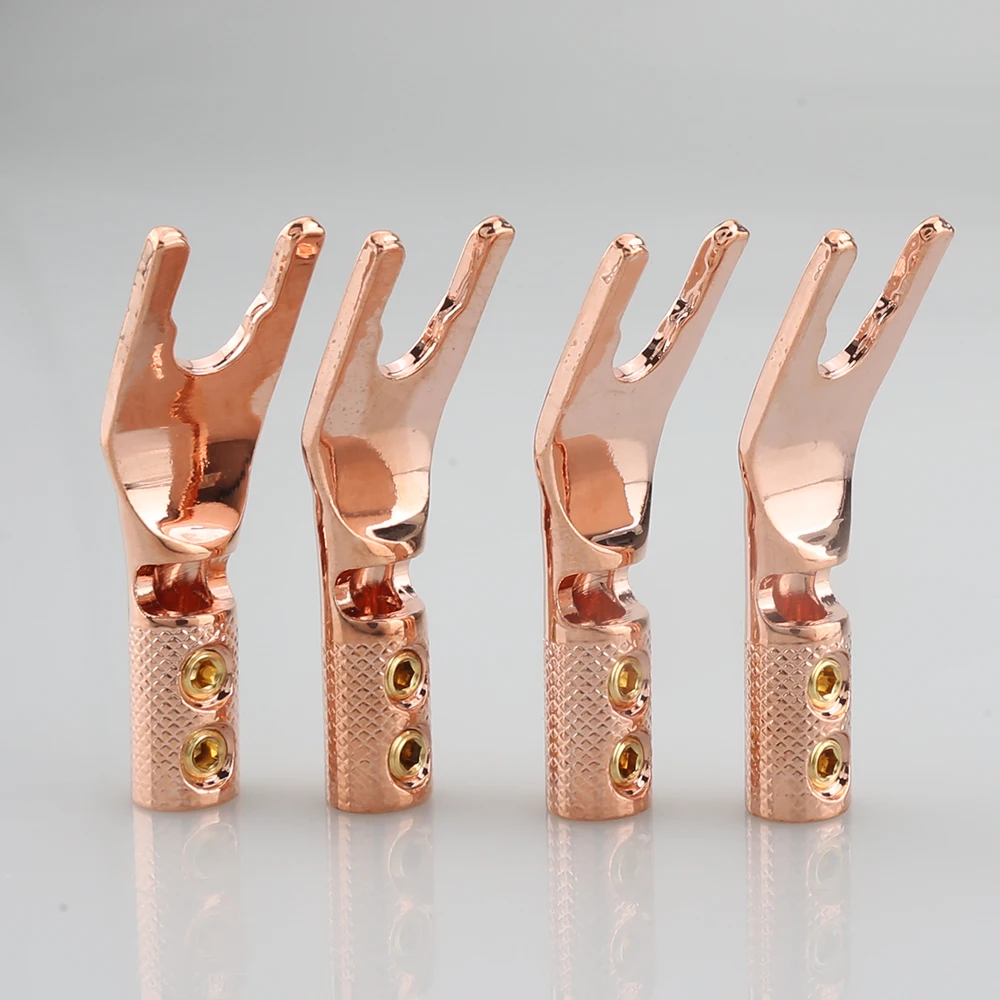 4PCS Audiocrast pure copper Y Spade Connector plug,Rhodium plated Fork connectors plug,loudspeaker cable connector plug ,speaker