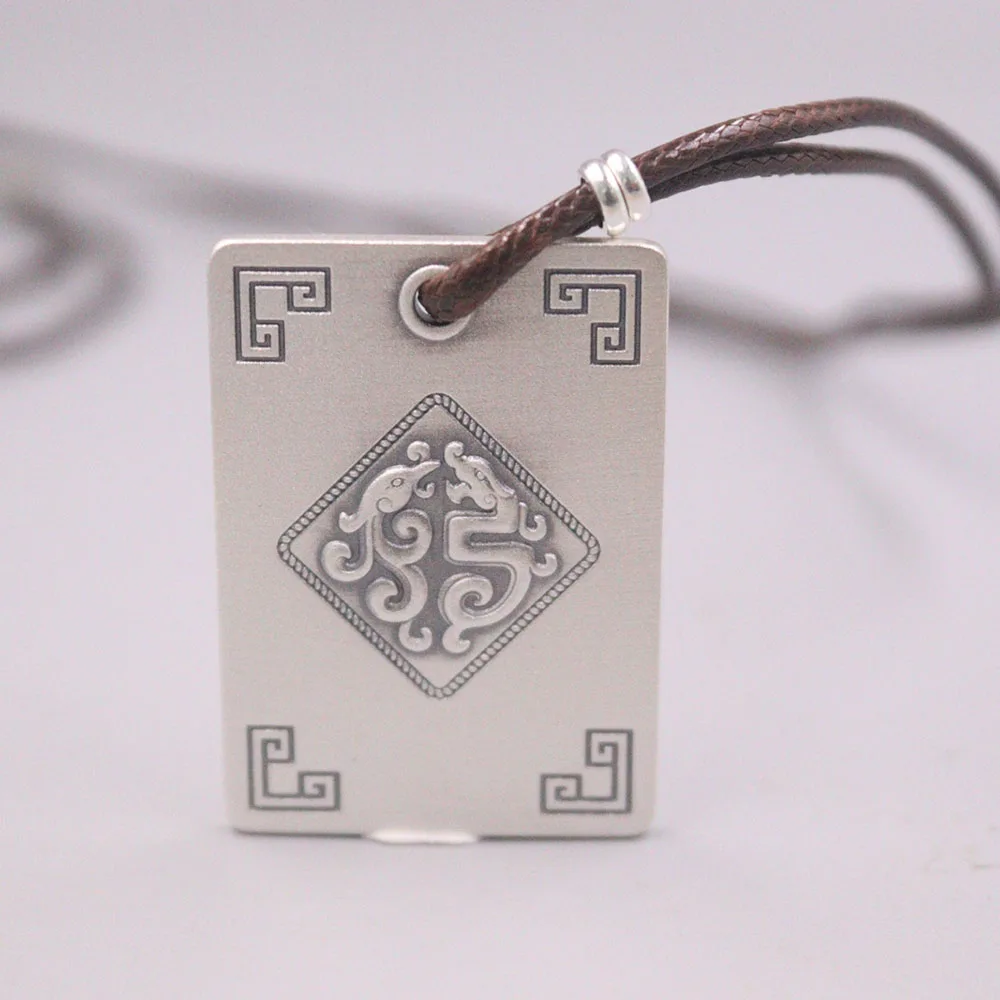 

Fine Pure Sterling Silver S999 Pendant Women Square Dragon Phoenix Figure Pendant 35*25mm 17-18g