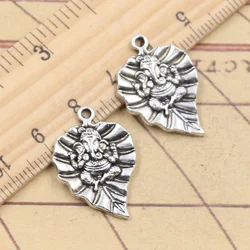 10pcs Charms Leaf Ganesha Buddha Elephant 25x18mm Tibetan Bronze Silver Color Pendants Antique Jewelry Making DIY Handmade Craft