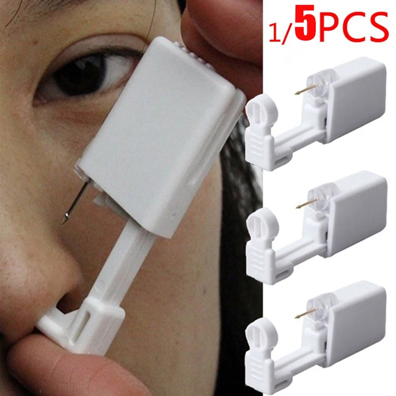 5Pcs White Ear Piercing Gun Kit Disposable Disinfect Safety Earring Piercer Machine Nose Lip Piercing Tool Machine Body Jewelry