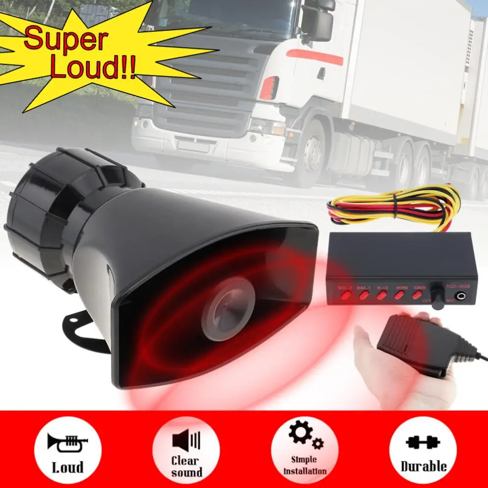 

12V 100W Car Horn Siren Sound 5 Tone Alarm Electric Horn PA Speaker System Megaphone Loud for Car Train Boat Ship