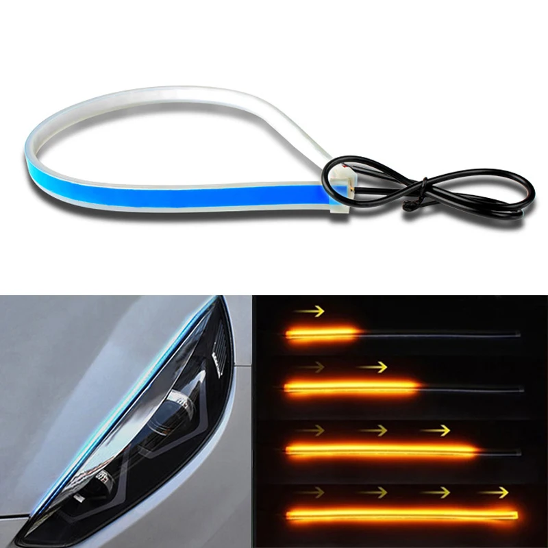 2pcs Universal Car DRL Led Daytime Running Light 35cm 45cm 60cm Flowing Turn Signal Strip Lights Exterior Decoration Lamp Parts