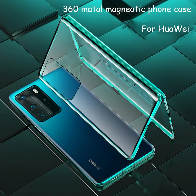 Double Side 360 Degree Magnetic Adsorption Glass Case For Huawei P30 P40 P20 Lite Pro For Honor 30 20 9X Nova 6 7 SE Case Cover