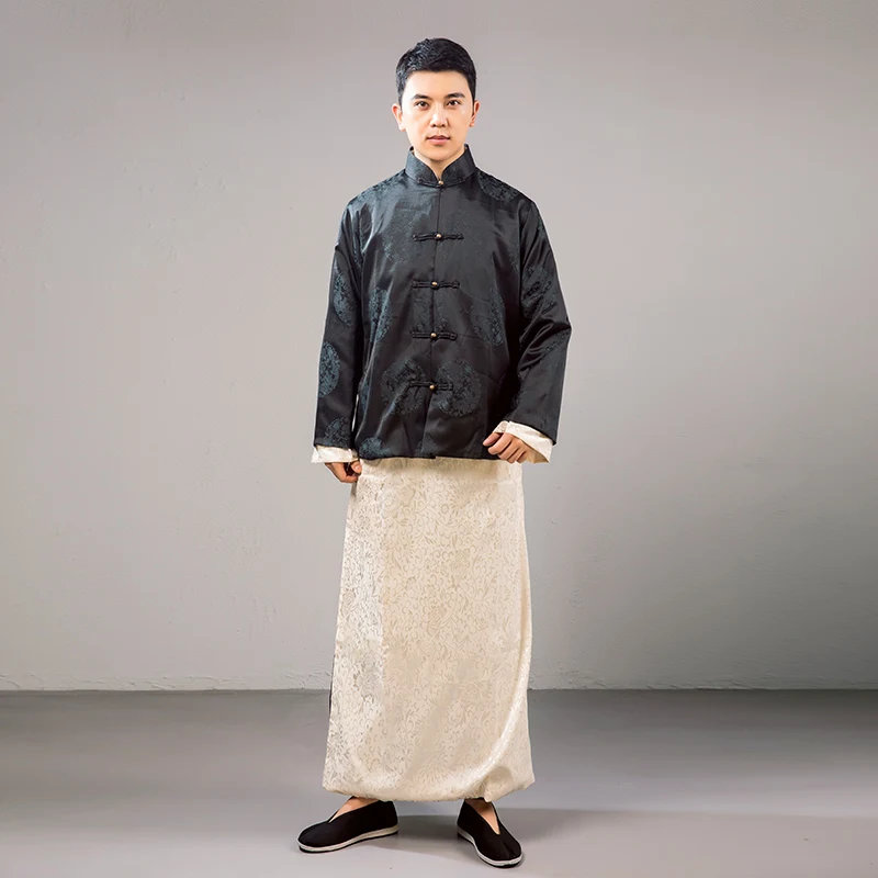 Chinese Folk Ancient Costume Men National Qing Dynasty outfit Traditional Tang suit Clothes TV Film Performance Wear