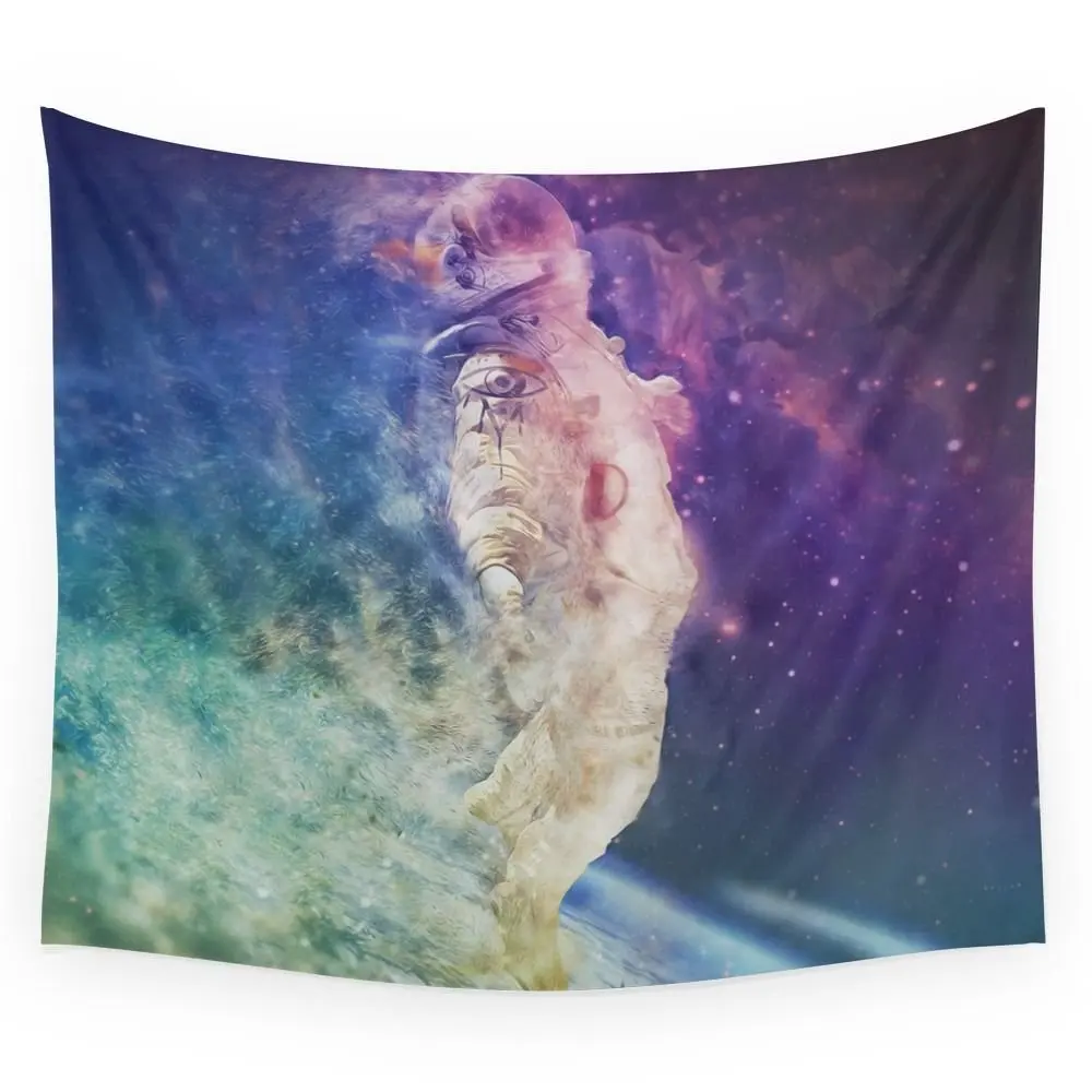 Astronaut Dissolving Through Space Tapestry Wall Hanging Blanket Bedroom Bedspread Throw Cover Home Decor Beach Mat Tapestries